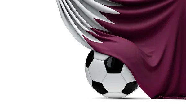 Qatar national flag draped over a soccer football ball. 3D Rende — Stock Photo, Image