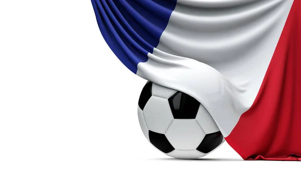 フランスの国旗がサッカーボールの上にドレープ。3d レンド — ストック写真