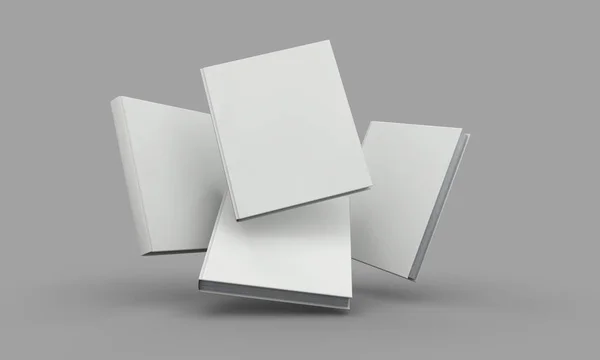 ハードバックブックカバーモックアップ。灰色の背景に白い本。3 d — ストック写真