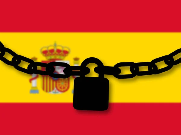 Seguridad en España. Silueta de una cadena y candado sobre nacional — Foto de Stock