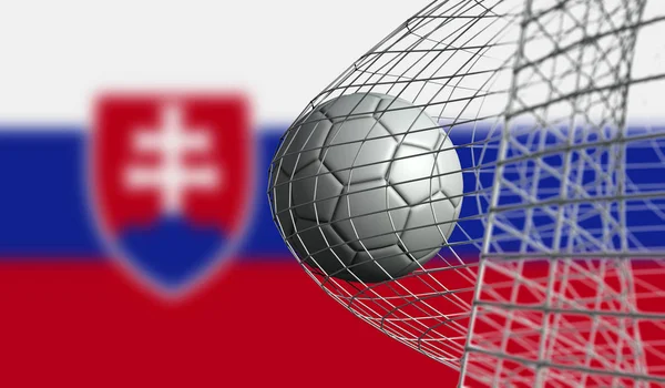 축구공은 슬로바키아 국기를 상대로 그물로 골을 넣습니다. 3D 렌 — 스톡 사진
