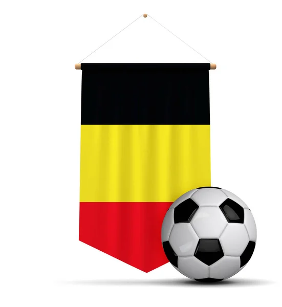 Belgium flag cloth hanging banner with soccer ball. 3D Rendering — Stock Photo, Image