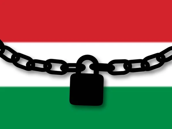 Безопасность Венгрии. Силуэт цепи и навесной замок над страной — стоковое фото