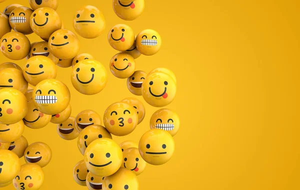 Emoji emoticon koleksi karakter latar belakang. Perenderan 3D — Stok Foto