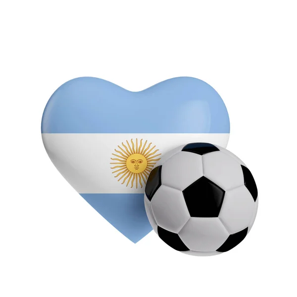 サッカーボールでアルゼンチンフラグハート形状。フットボールが大好きです。3 d — ストック写真