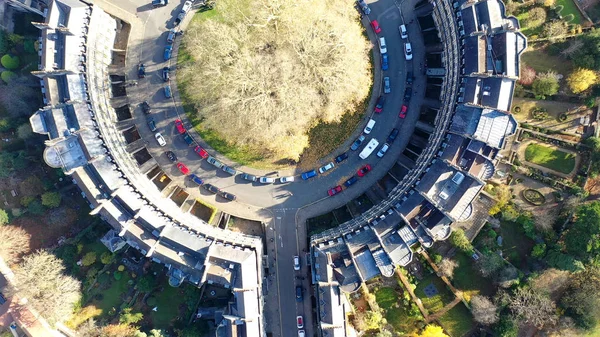 Bath Circus sokak havadan drone görünümü, Somerset, İngiltere