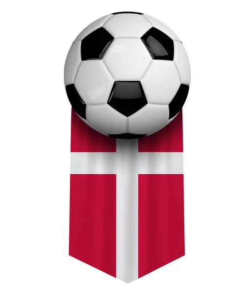 Bandera colgante de tela de retardo de pelota de fútbol de Dinamarca. Renderizado 3D —  Fotos de Stock