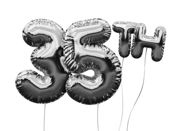 Stříbrné číslo 35 fólie na narozeninový balónek izolovaný na bílém. Zlatý — Stock fotografie