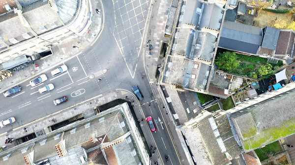 Aerial view of a road intersection in Bath, UK