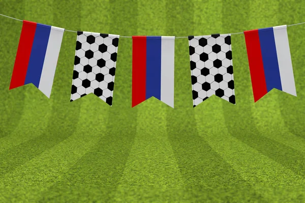 ロシアの旗とサッカーボールテクスチャサッカーフラグバンティング。3d Re — ストック写真