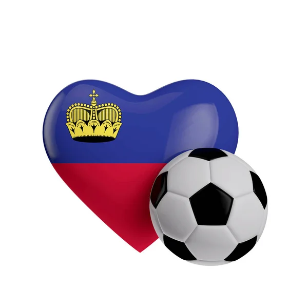 Bandera de Liechtenstein en forma de corazón con una pelota de fútbol. Amor fútbol — Foto de Stock