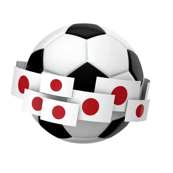 Fotbalový fotbal s japonskou vlajkou proti obyčejovému bílému pozadí — Stock fotografie
