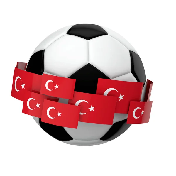 평범한 흰색 백그룬에 대한 터키 국기와 축구 — 스톡 사진