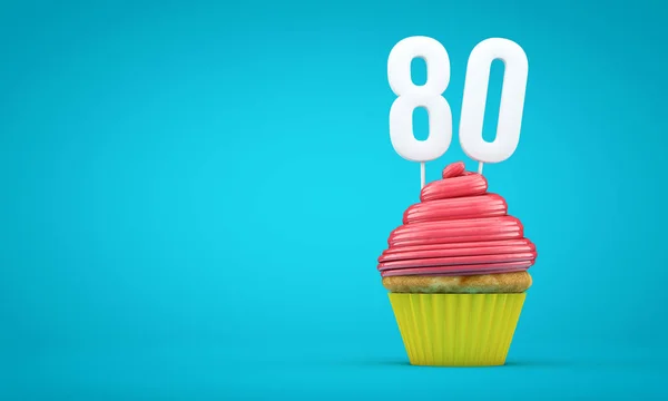 Száma 80 születésnapi ünnepség Cupcake. 3D renderelés — Stock Fotó