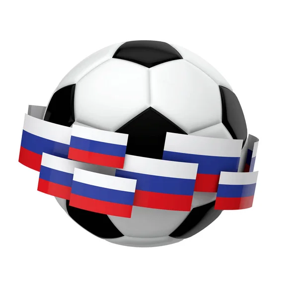 Fútbol de fútbol con bandera de Rusia contra un fondo blanco llano —  Fotos de Stock