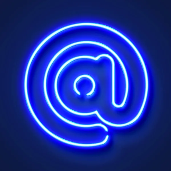 Email at symbol realistic glowing blue neon letter against a blu