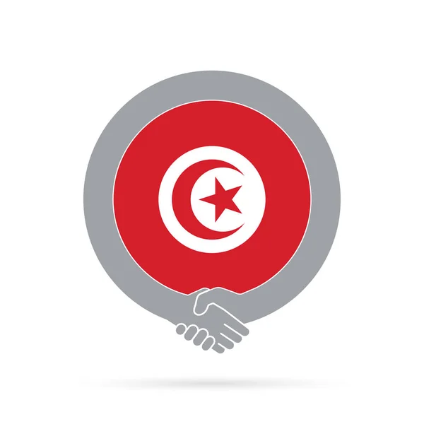 Tunísia ícone do aperto de mão bandeira. acordo, bem-vindo, cooperação con — Fotografia de Stock