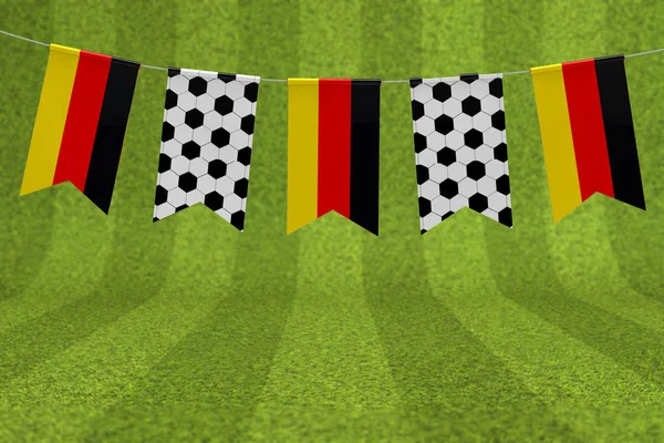 Duitsland vlag en voetbal bal textuur voetbal vlag Bunting. 3D R — Stockfoto