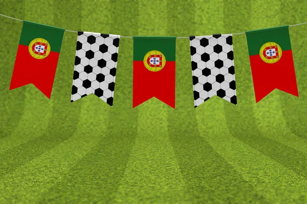 Bandera de Portugal y pelota de fútbol textura bandera de fútbol bunting. 3D — Foto de Stock