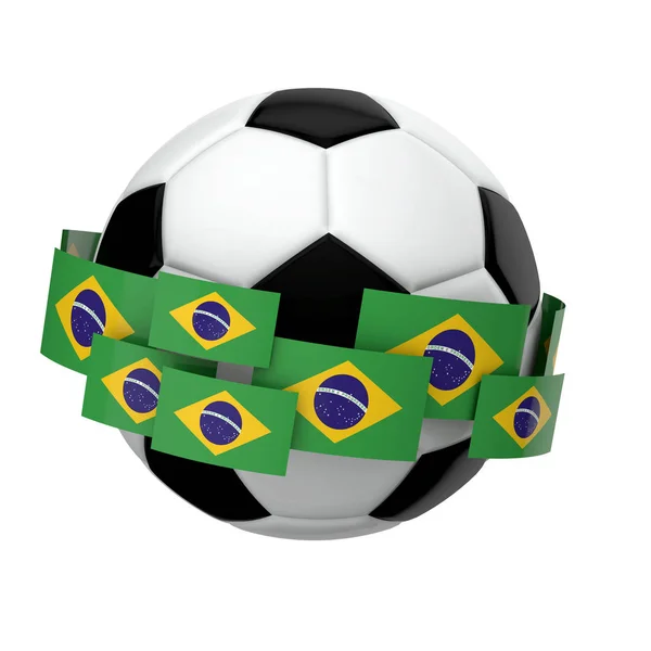Fútbol fútbol con bandera de Brasil contra un fondo blanco liso —  Fotos de Stock
