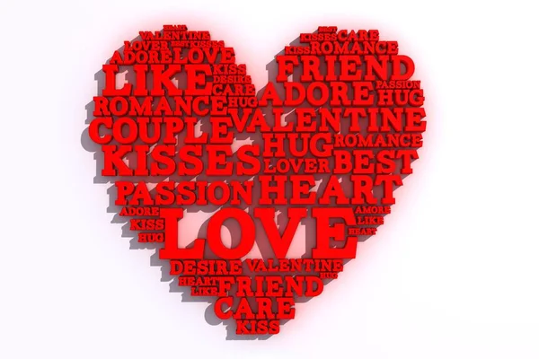 Heart shape made from love words. Valentines day. 3D rendering — Stock Photo, Image