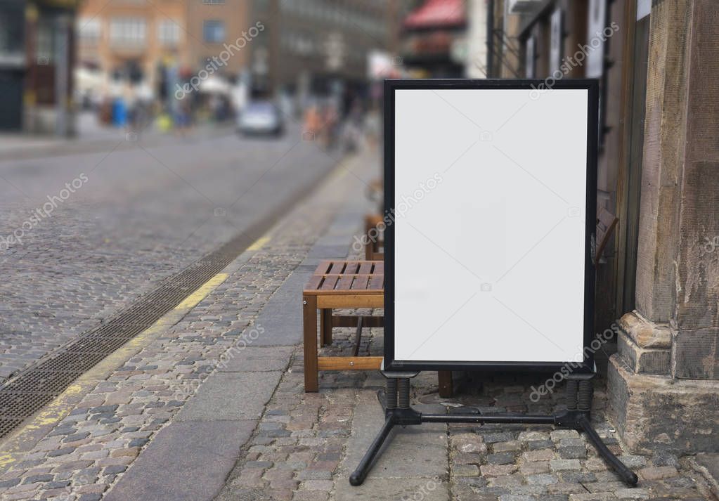 Blank sign outside a shop or restaurant with copy space