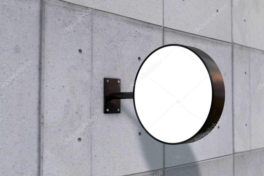 Blank white company store sign mock up on a wall. 3D Rendering