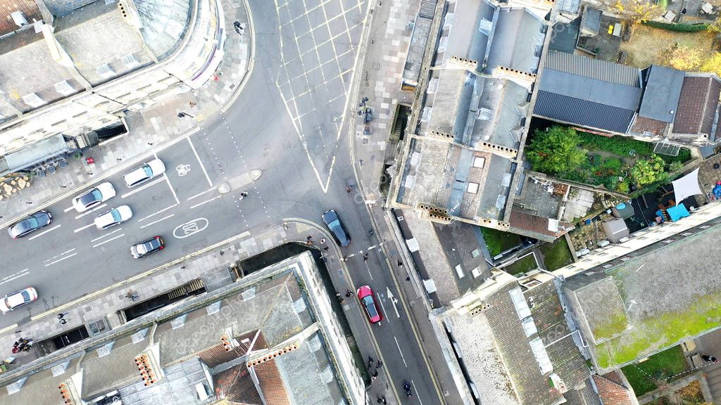 Aerial view of a road intersection in Bath, UK
