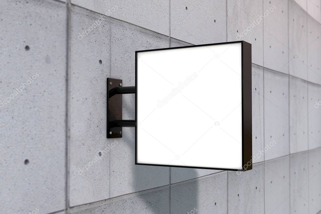 Blank white company store sign mock up on a wall. 3D Rendering