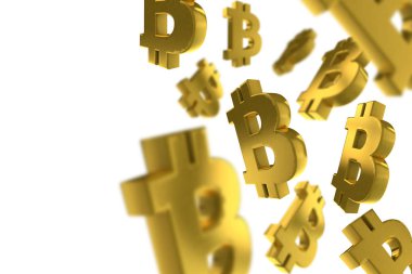 Bitcoin dijital para birimi sembol kavramı. 3d Rendering