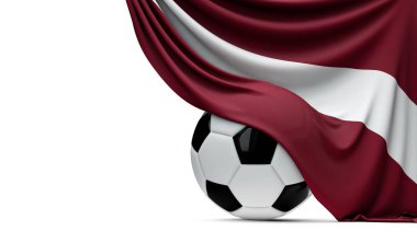 Letonya ulusal bayrağı bir futbol topu üzerine dökümlü. 3d Rend