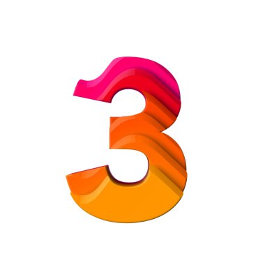 3 numara. Katmanlı dalga efekti karakter türü. 3d Rendering