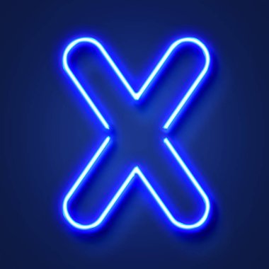 Mektup X gerçekçi parlayan mavi neon mektup mavi bir backg karşı