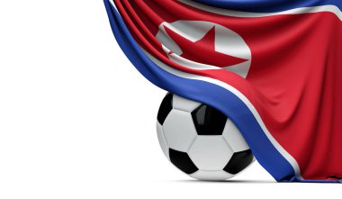 Kuzey Kore ulusal bayrağı bir futbol topunun üzerine asılmış. 3d