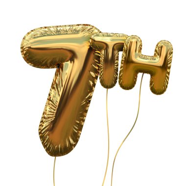 Altın sayısı 7 folyo doğum günü balonu beyaz izole. Altın pa