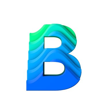 B harfi. Katmanlı dalga etkisi karakter tipi. 3d Rendering