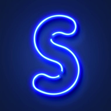 Mektup S gerçekçi parlayan mavi neon mektup mavi bir backg karşı