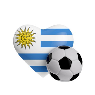 Bir futbol topu ile Uruguay bayrak kalp şekli. Futbolu seviyorum. 3d R