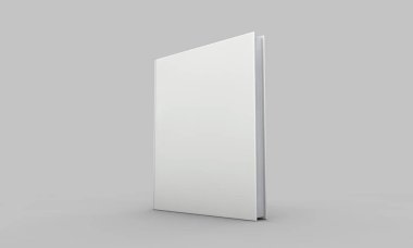 Hardback kitap kapağı mockup. Gri arka plan üzerine beyaz kitap. 3d 