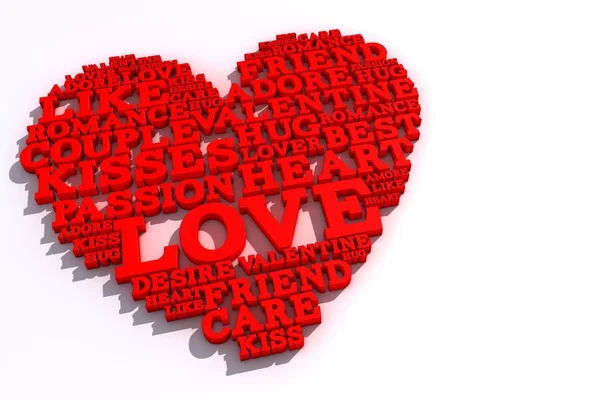 Hart vorm gemaakt van liefdes woorden. Valentines Day. 3D-rendering — Stockfoto