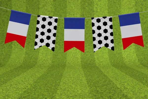 Bandera de Francia y pelota de fútbol textura bandera de fútbol bunting.3D Ren —  Fotos de Stock