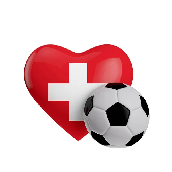 Suiza bandera en forma de corazón con una pelota de fútbol. Amor fútbol . — Foto de Stock