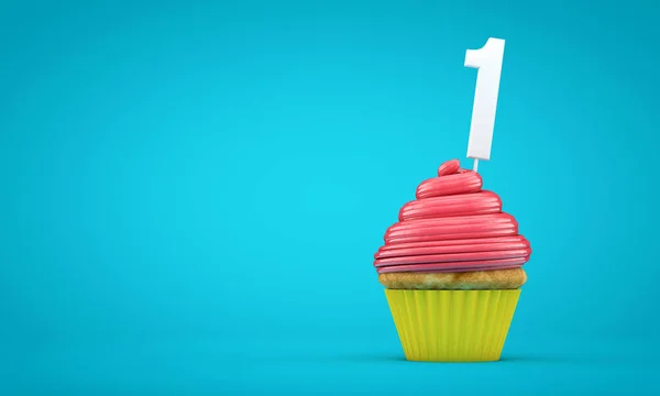 Nummer 1 födelsedagsfirande cupcake. 3D-rendering — Stockfoto