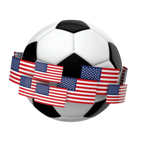 Fútbol con bandera de Estados Unidos sobre un fondo blanco liso . — Foto de Stock