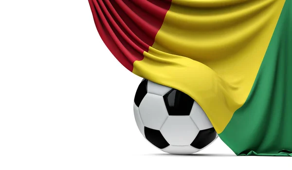 Drapeau national de Guinée drapé sur un ballon de football. Rend 3D — Photo