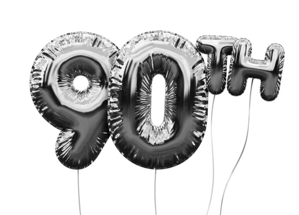 Silver number 90 foil birthday balloon isolated on white. Golden — Stock Photo, Image