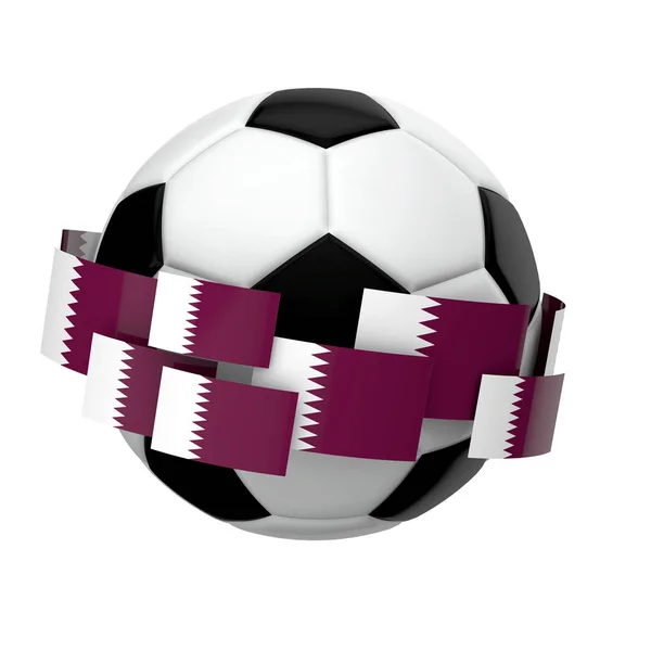 Fotbalový fotbal s Katarovým praporkem proti obyčejne bílému pozadí — Stock fotografie