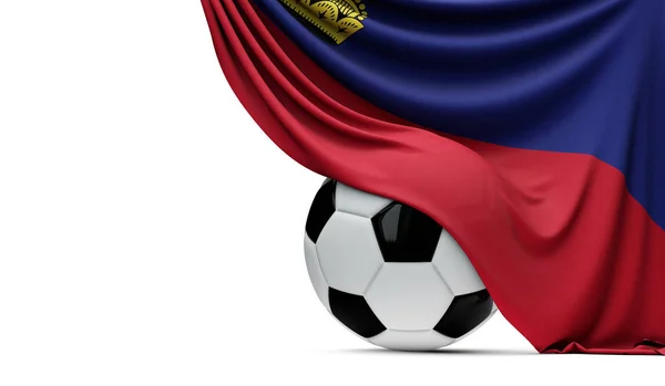 Liechtenstein national flag draped over a soccer football ball. — Stock Photo, Image