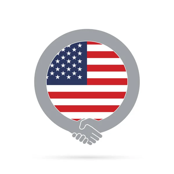ไอคอนการจับมือธงสหรัฐอเมริกา ข้อตกลง ยินดีต้อนรับ คูเปอร์ติ — ภาพถ่ายสต็อก