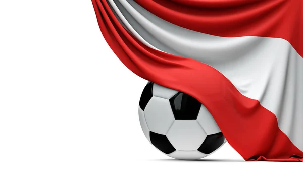 Національний прапор Австрії задрапірований м'ячем футбольного футболу. 3D Рен — стокове фото